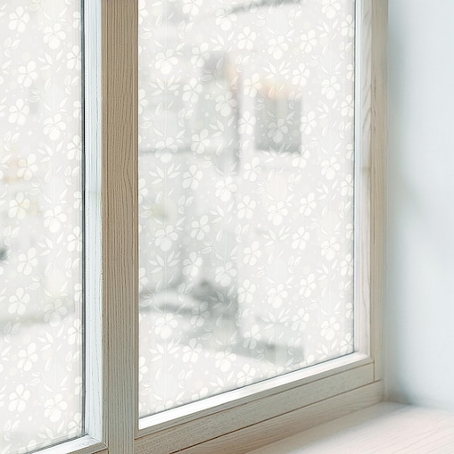 Witraż samoprzylepny chroniący prywatność - Delikatne kwiaty na jasnym tle - 200x100 cm