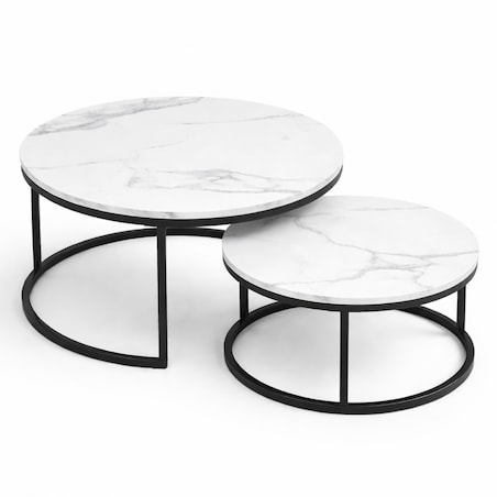Zestaw okrągłych stolików kawowych 2w1 biały marmur 60 i 80 cm STL14