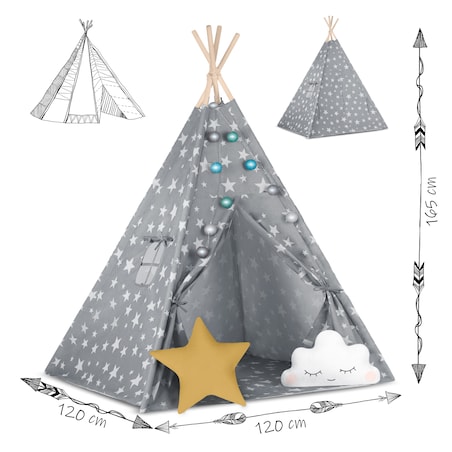 Tipi namiot wigwam dla dzieci teepee poduszki lampki pokrowiec Nukido