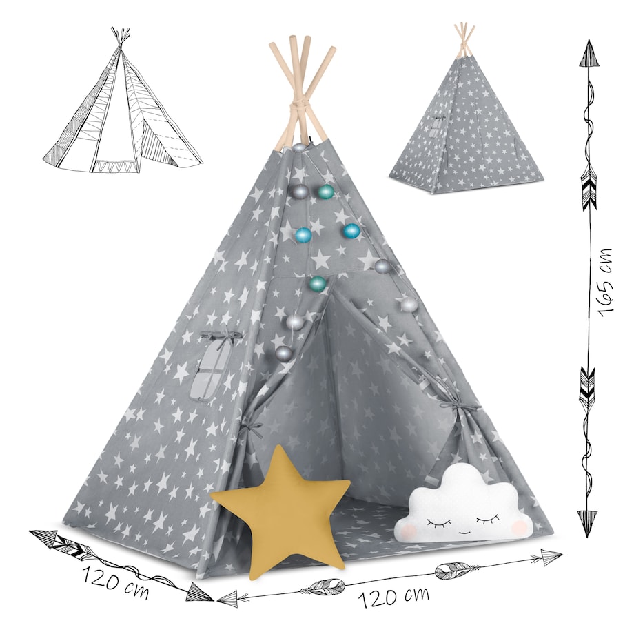 Tipi namiot wigwam dla dzieci teepee poduszki lampki pokrowiec Nukido