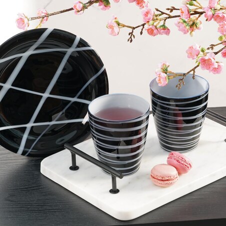 VILLA ITALIA Szklanka ze szkła topionego czarno biała 360 ml NEBBIA