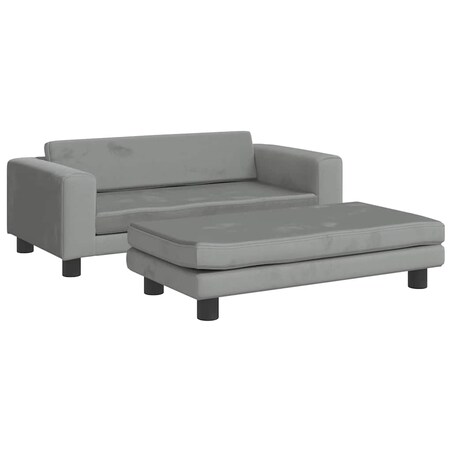 vidaXL Sofa dziecięca z podnóżkiem, jasnoszara, 100x50x30 cm, aksamit