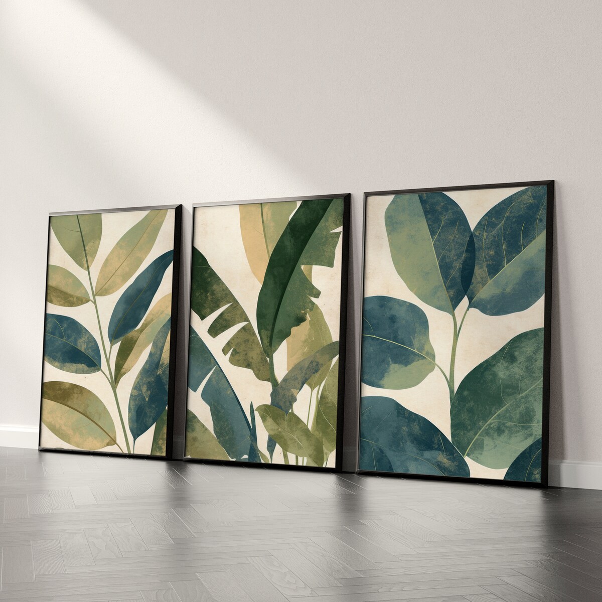 Zestaw 3X Plakat W Ramie Liście Tropikalne W Stylu Vintage Rośliny 30x40cm