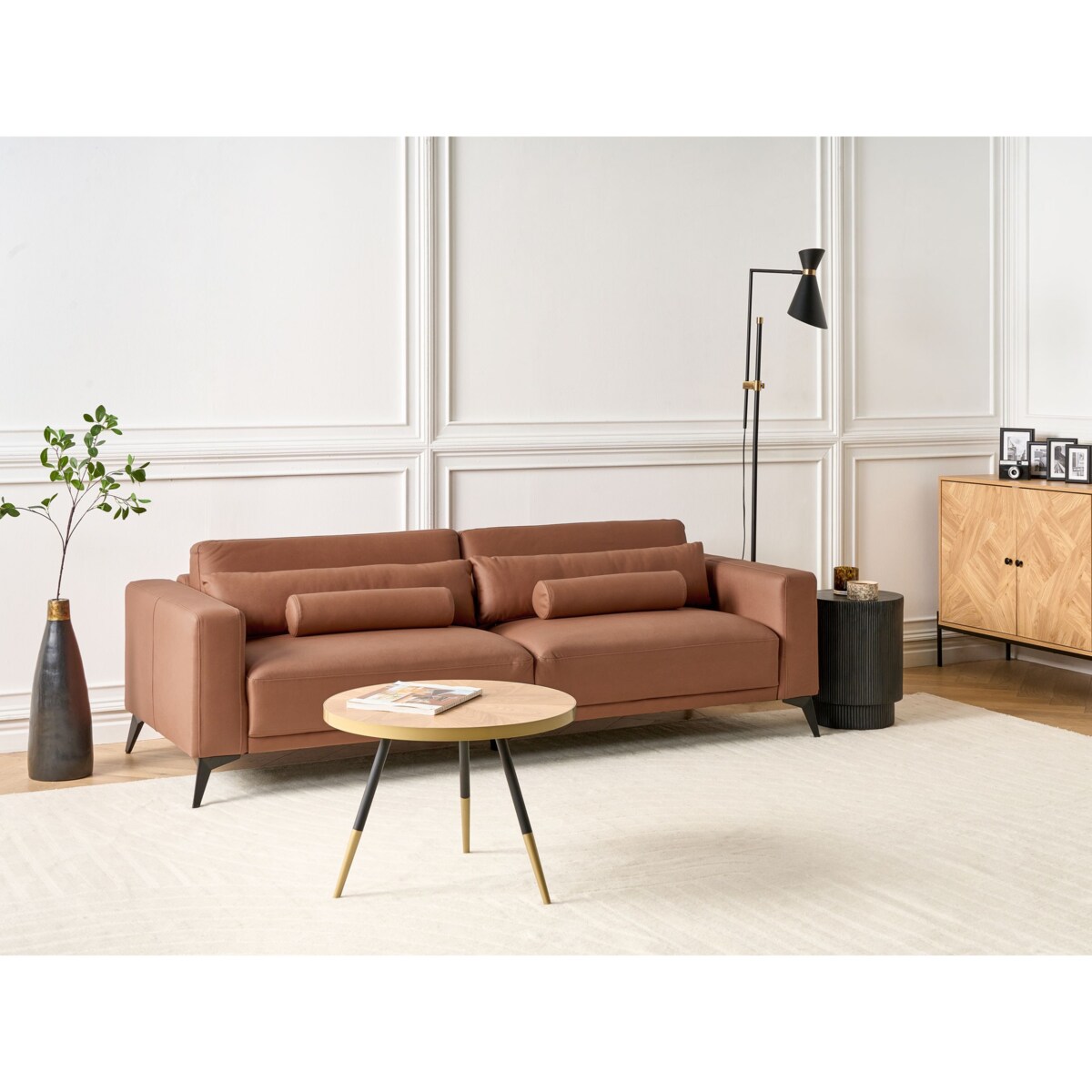 Sofa 3-osobowa ekoskóra brązowa ANGE