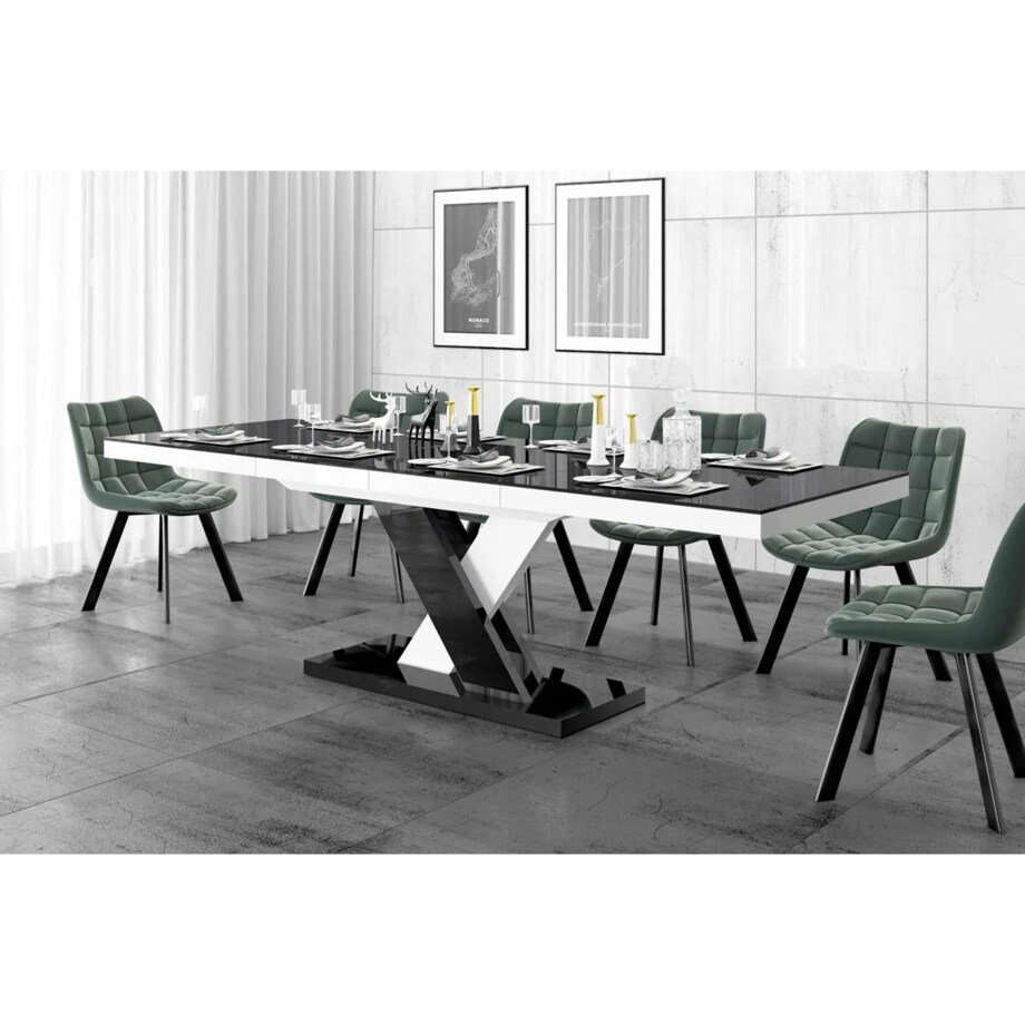 Stół XENON LUX 160(256)x89 czarny połysk/biały połysk mix rozkładany