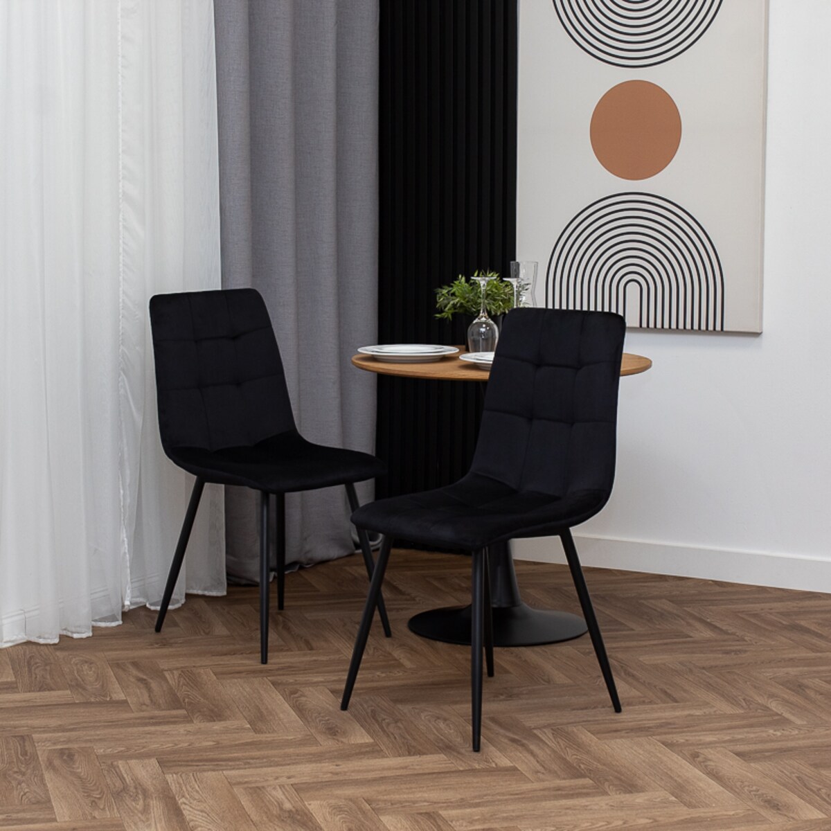 Krzesło tapicerowane czarne welurowe pikowane do salonu jadalni