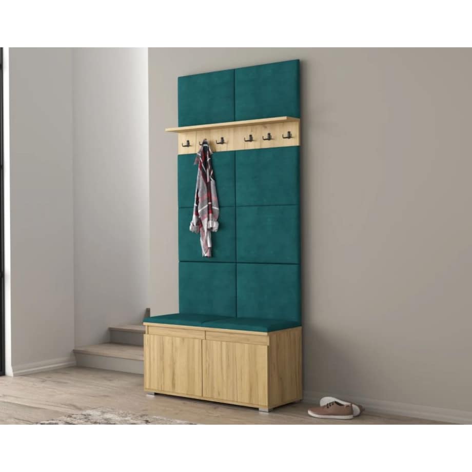 Szafka na buty z siedziskiem i wieszakiem SINGAPUR 100 dąb craft/zielony