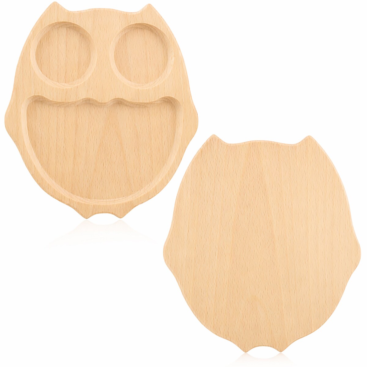 Tacka Drewniana Dla Dzieci Sowa Zestaw Talerzyk + Sztućce Naturalne Drewno