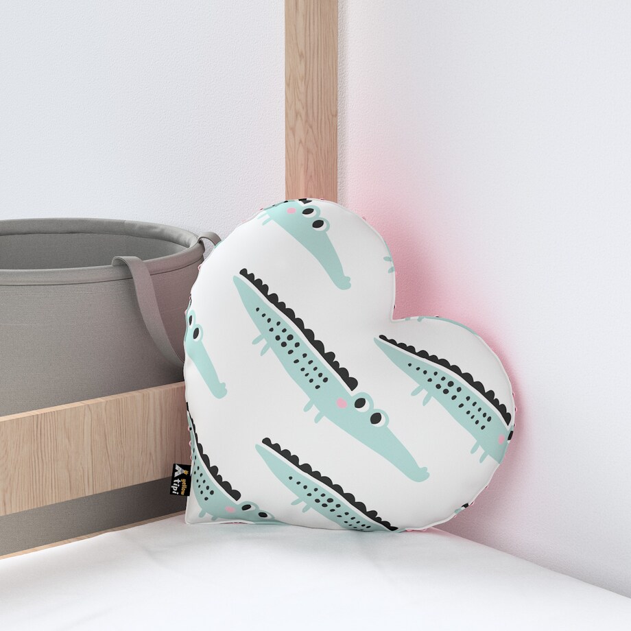 Poduszka Heart of Love z minky, ecru-zielony, 45x15x45cm, Magic Collection