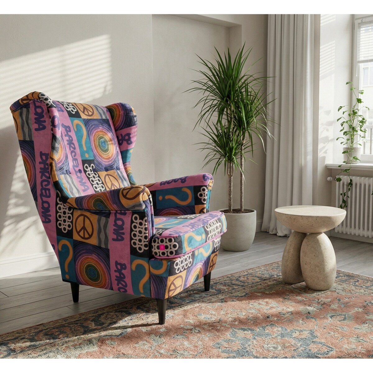 Fotel uszak Barcelona velvet – elegancki fotel wypoczynkowy do salonu i sypialni z autorskim wzorem