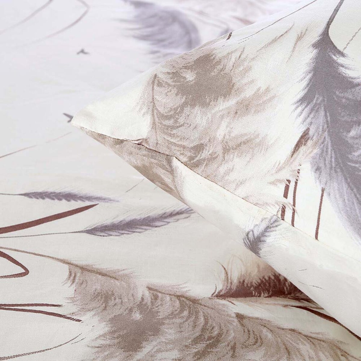 Pościel bawełniana 140x200 Pampas beżowa z delikatnym wzorem traw pampasowych, Cottonlove