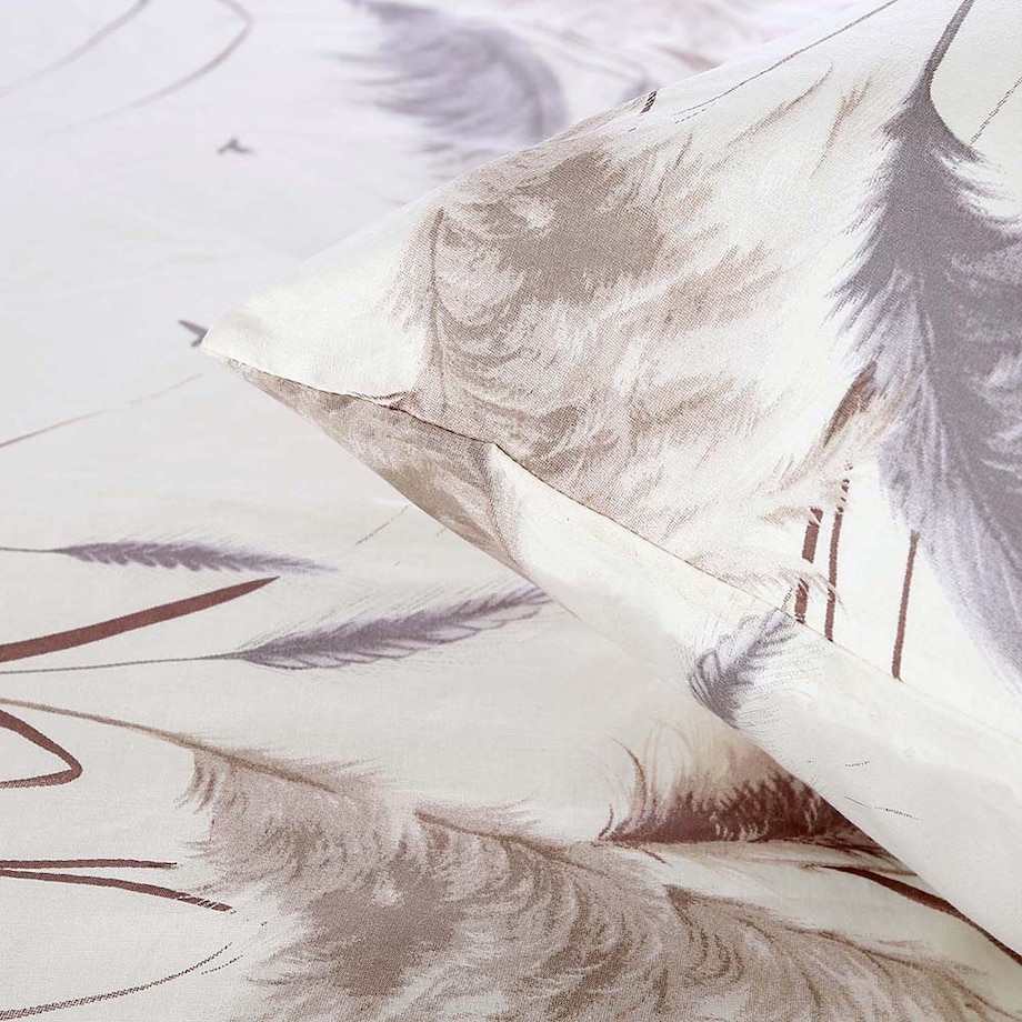 Pościel bawełniana 140x200 Pampas beżowa z delikatnym wzorem traw pampasowych, Cottonlove