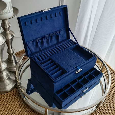 Szkatułka na biżuterię kuferek etui organizer kobalt PD119GRAN