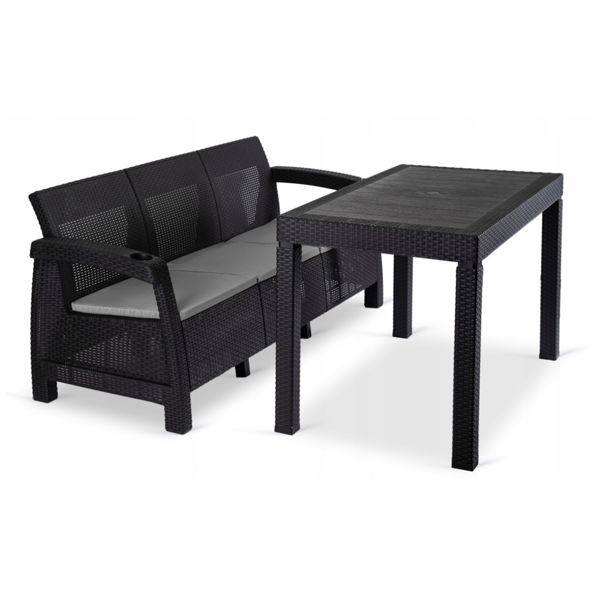 Sofa Kanapa Rattanowa Ława Ławka Ogrodowa Na Taras Ogród Czarna FLINT