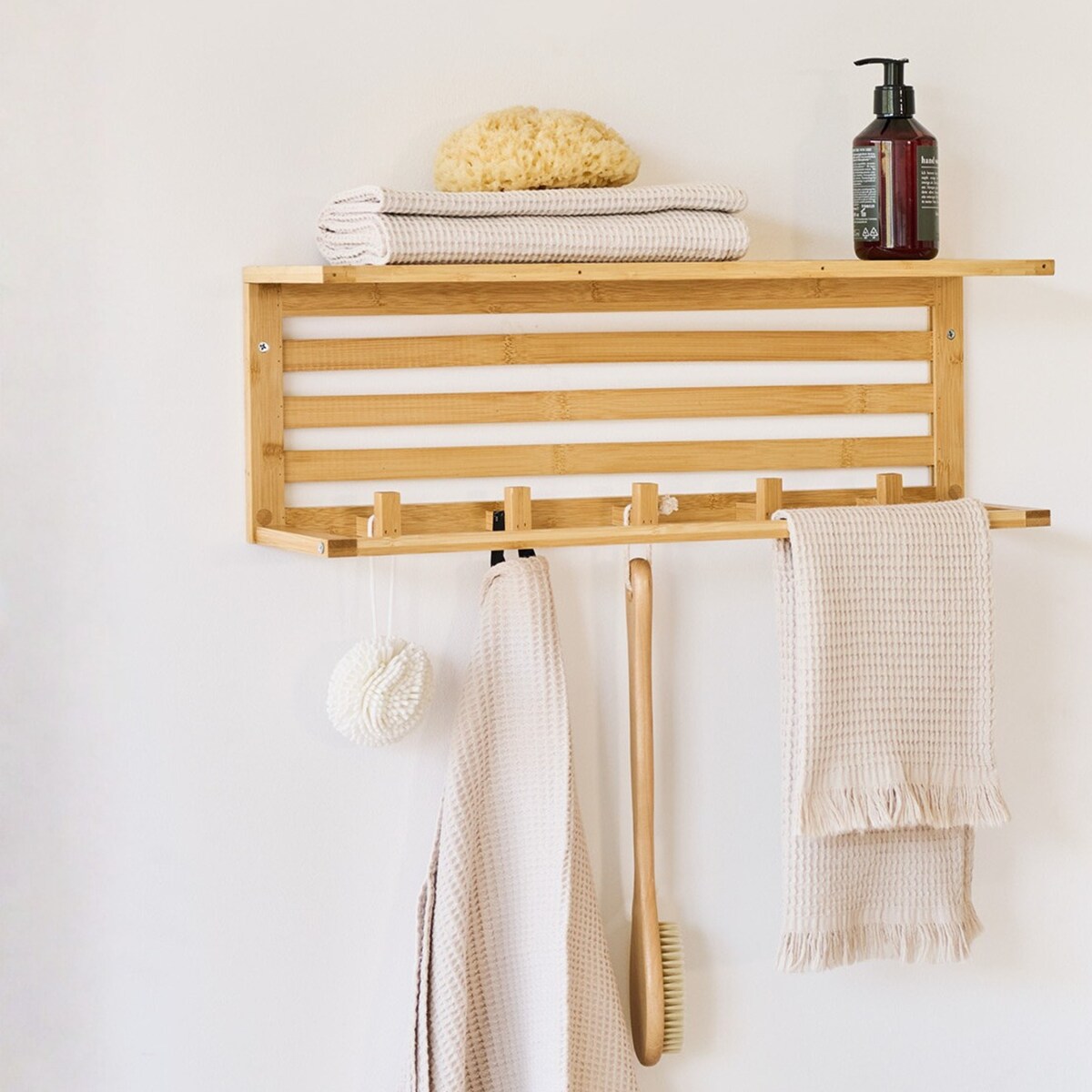 Bambusowa półka ścienna z haczykami, 57 x 15 cm ZELLER