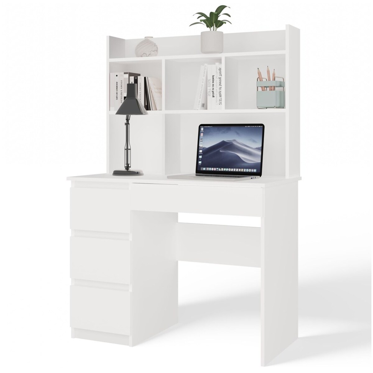 Biurko Topeshop Mijas Lewe Z Nadstawką Biel Mat 4 Szuflady 4 Półki