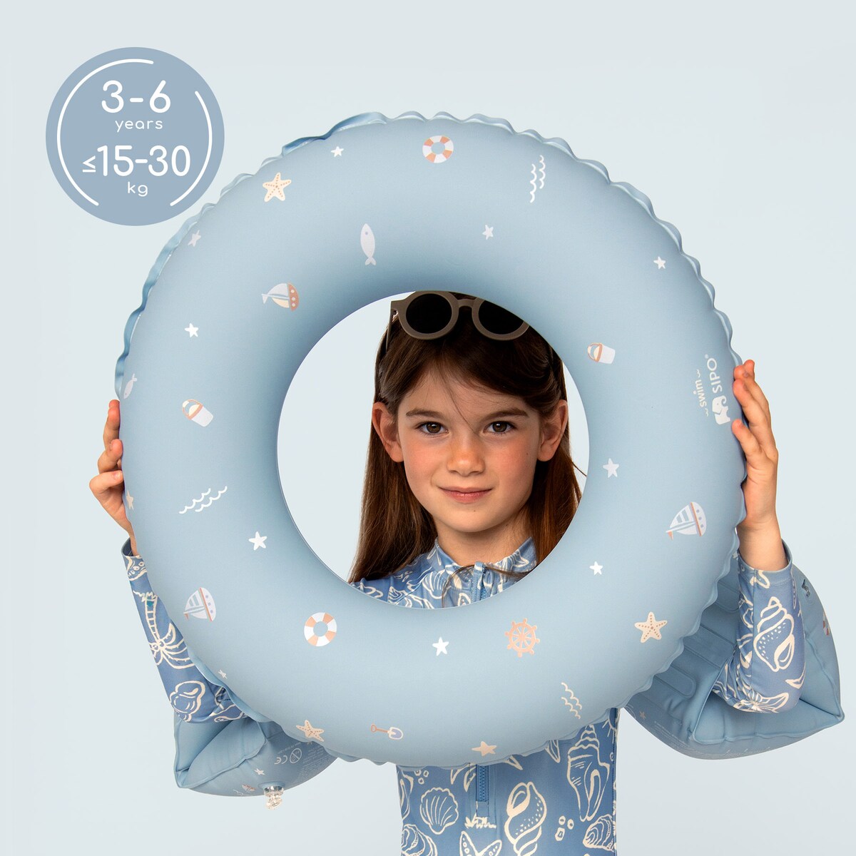 Sipo, Niebieskie Koło Dmuchane Do Pływania Dla Dzieci, 50 Cm, Na Basen I Plażę, 3-6 Lat, 15-30 Kg, Niebieskie