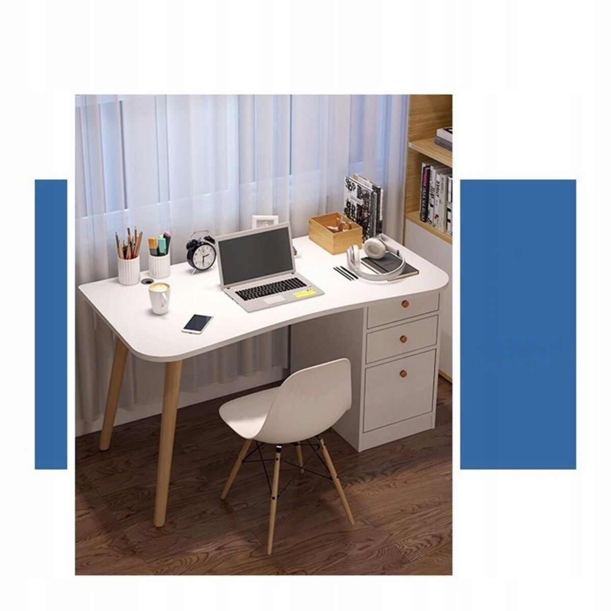 Biurko Komputerowe Do Domu Biura Szuflady Białe Stolik 100 Cm Regał Loft