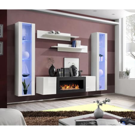 Meblościanka FLY M2 biały połysk/biały mat z biokominkiem