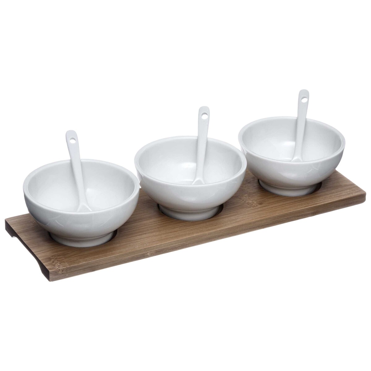 Zestaw do przekąsek, 3 porcelanowe miseczki + łyżeczki i podstawka