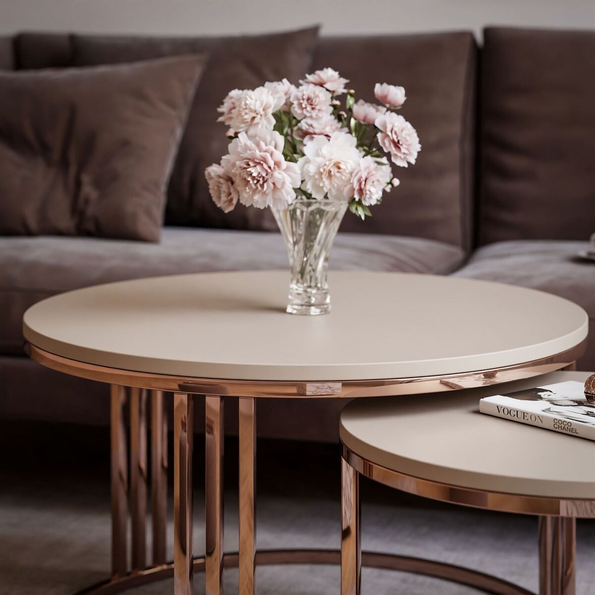 Stolik kawowy LORI 2w1 miedź kaszmir mat