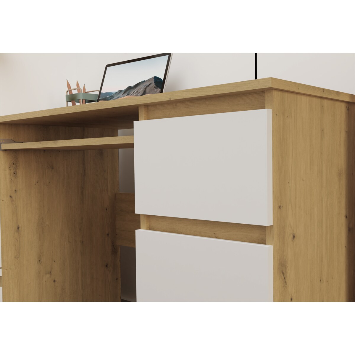 Biurko Topeshop Kuba Dąb Artisan Biel