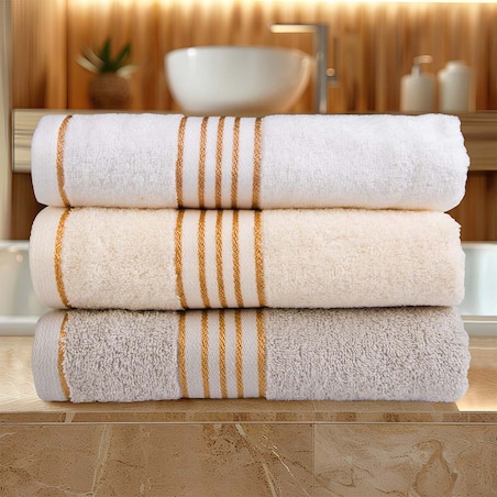 Ręcznik do rąk 30x50 cm bawełniany kolor biały z bordiurą w złote paski 500 g/m2 TIWANO