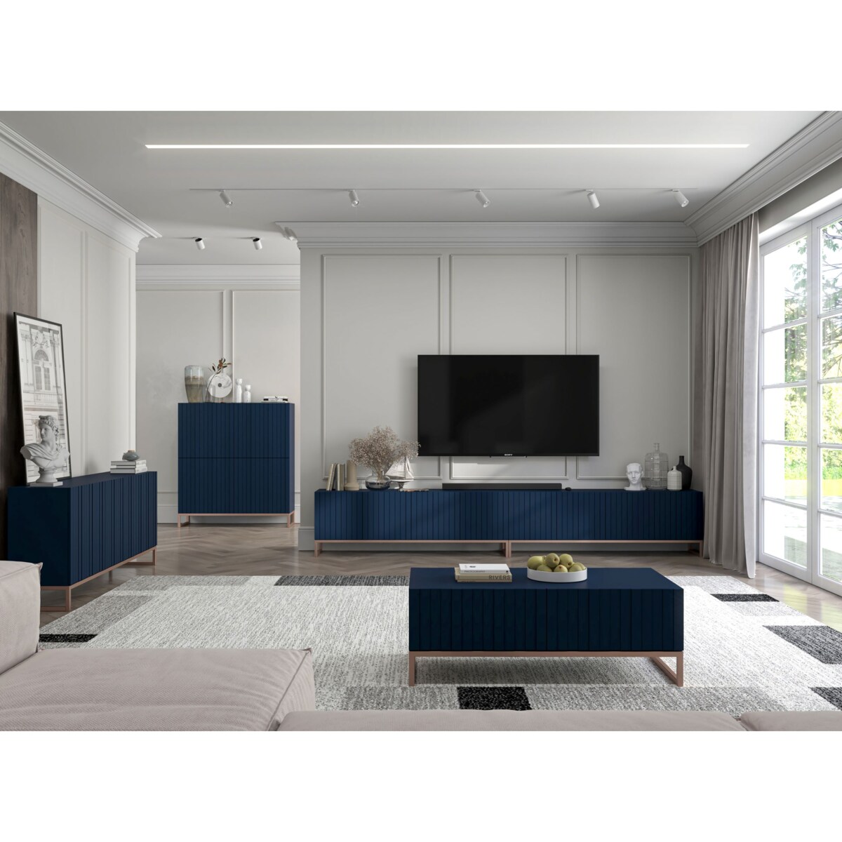 Szafka RTV Glamour pod Telewizor Komoda RTV Glamour Granatowy Mat 300 cm