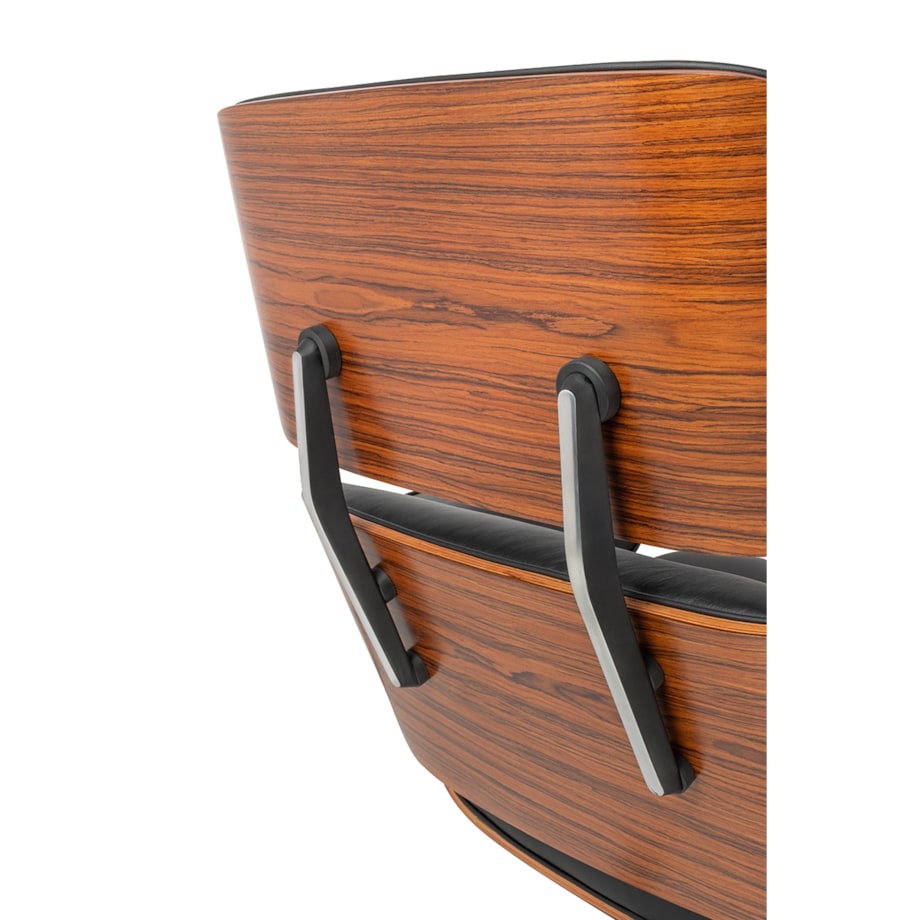 Fotel LOUNGE HM PREMIUM SZEROKI z podnóżkiem czarny - sklejka różana, skóra naturalna