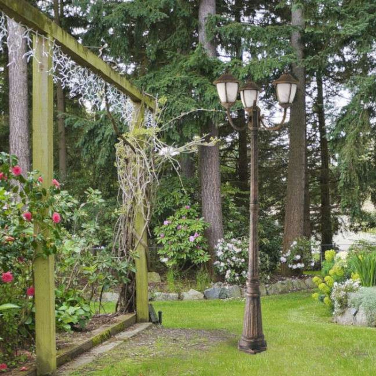 Ogrodowa LAMPA stojąca MADRID 8379 Rabalux metalowa OPRAWA latarnia industrialna IP43 czarna złoto antyczne