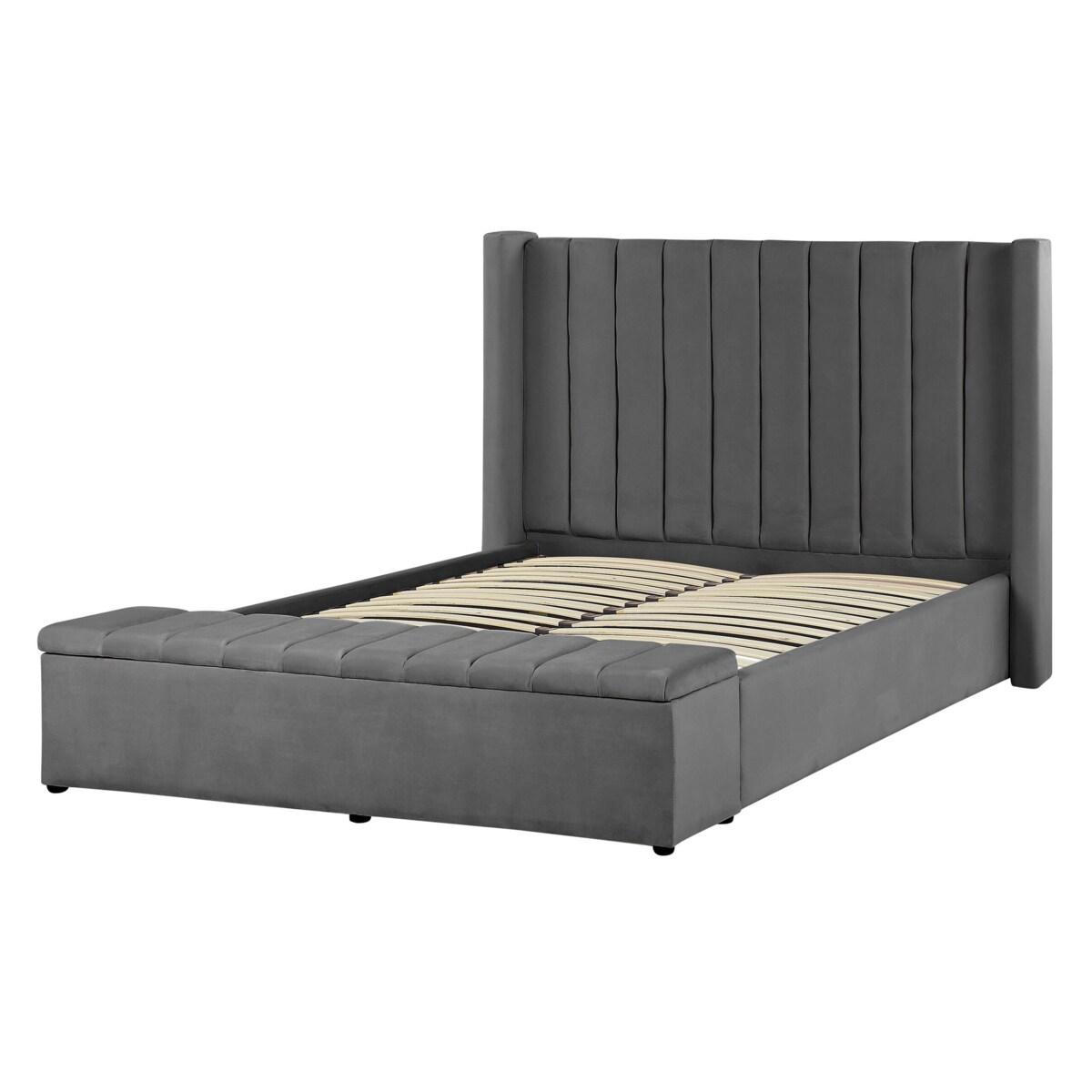Łóżko welurowe z ławką 140 x 200 cm szare NOYERS
