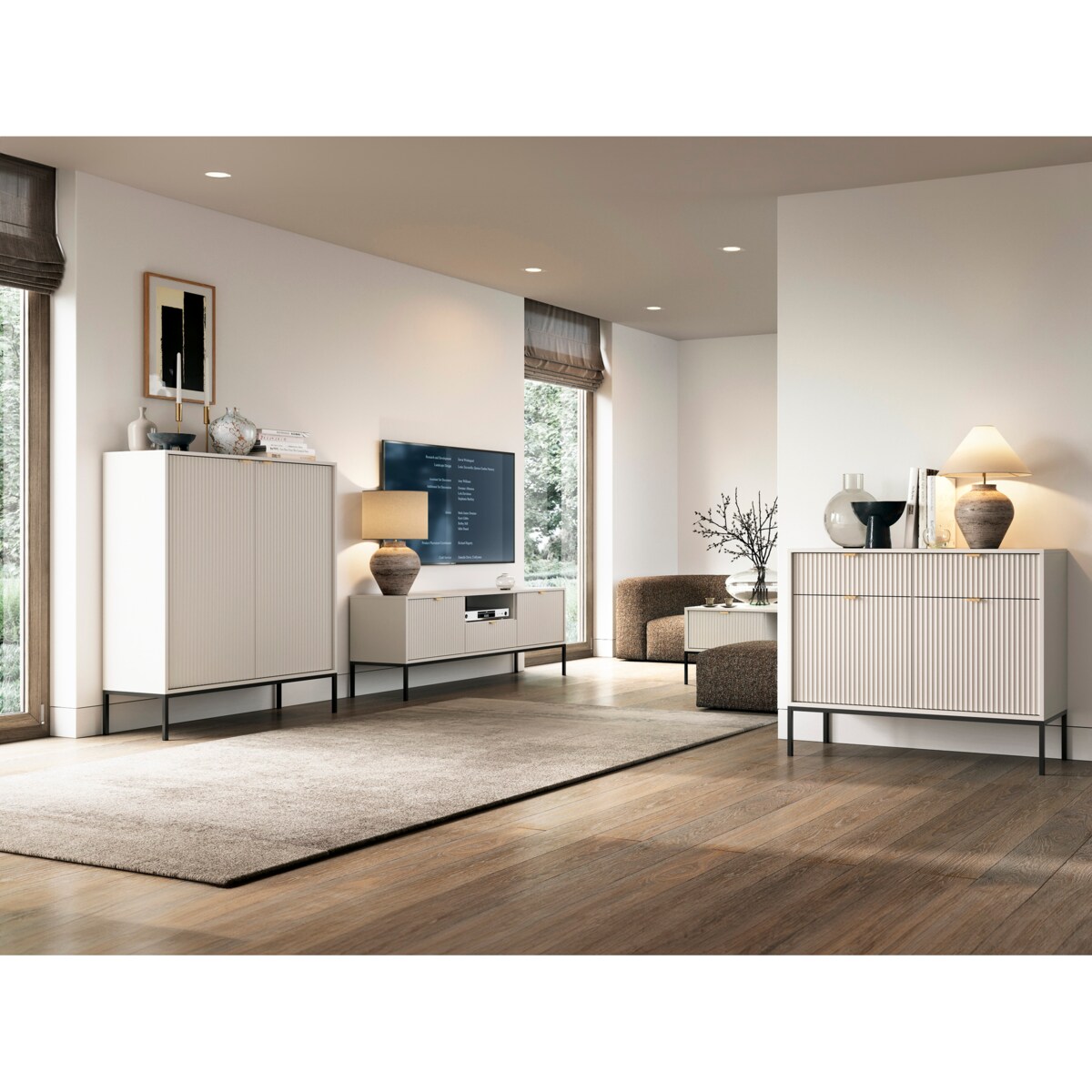 Szafka rtv do salonu NEW - kaszmirowa+ st. czarny