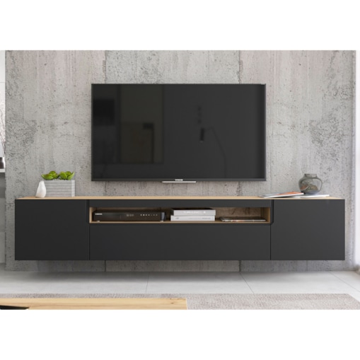 Wisząca Szafka RTV Komoda RTV Loft Industrialna Dąb Artisan Czarny MAT 200 cm