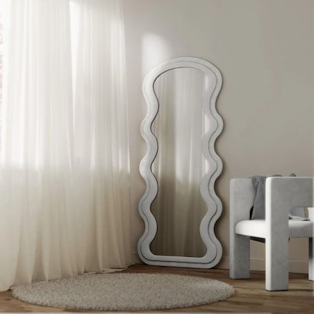 Lustro w falistej ramie aksamitne białe 170x60 cm