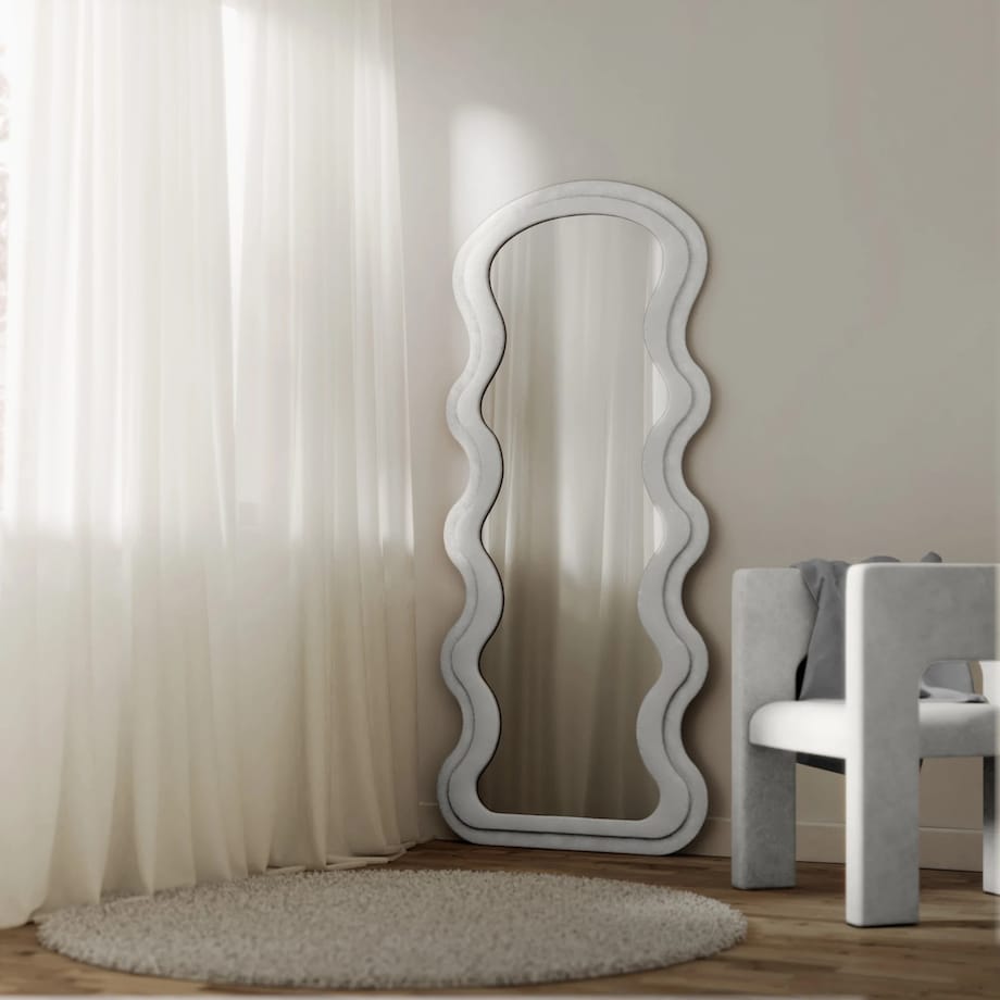 Lustro w falistej ramie aksamitne białe 170x60 cm