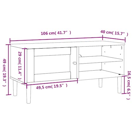 vidaXL Szafka TV SENJA, z plecionką, brązowa, 106x40x49 cm, sosnowa