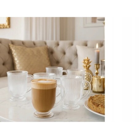 Szklanki wysokie Eleganckie na stopce do latte kubki W PRĄŻKI 500 ml 6szt