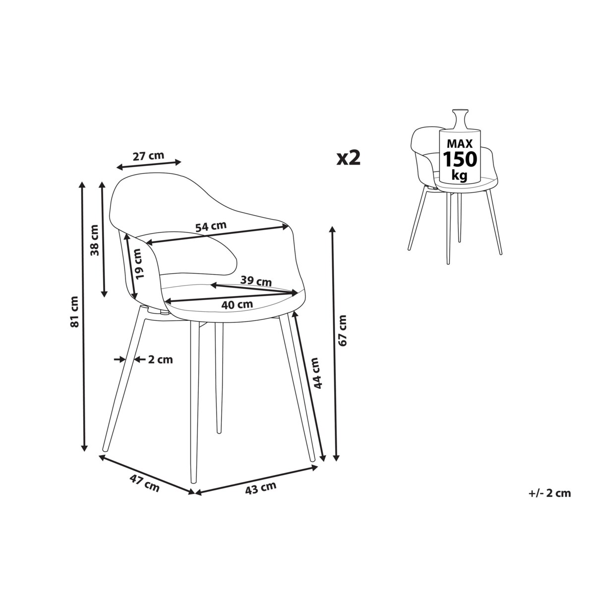 Zestaw 2 krzeseł czarny UTICA