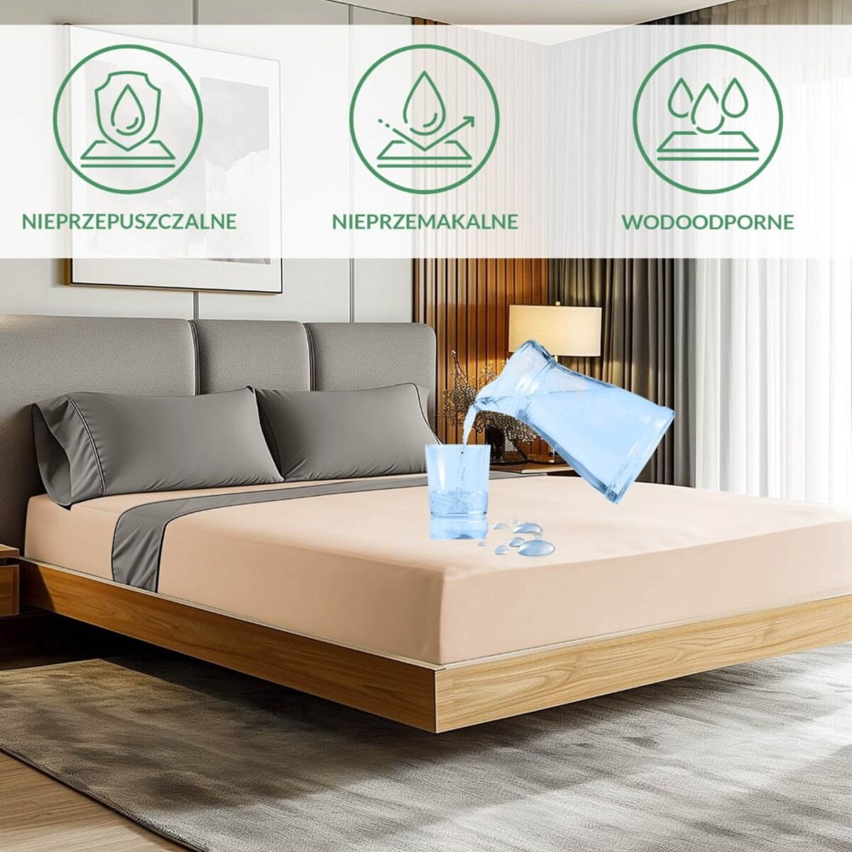 Prześcieradło ochronne wodoodporne z gumką 2w1, rozmiar 80x200 SG kolor beż