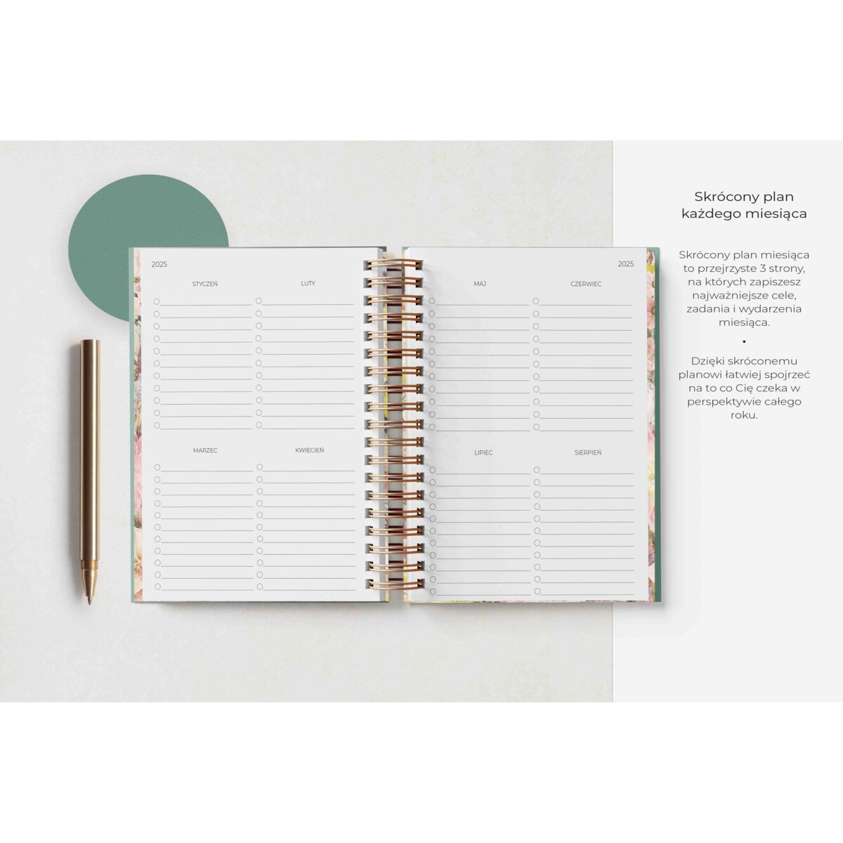 Planner dzienny na spirali 2025 – Hierba Fresca