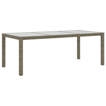vidaXL Stół ogrodowy, szary, 190x90x75 cm, szkło hartowane i rattan PE