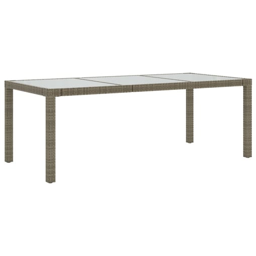 vidaXL Stół ogrodowy, szary, 190x90x75 cm, szkło hartowane i rattan PE
