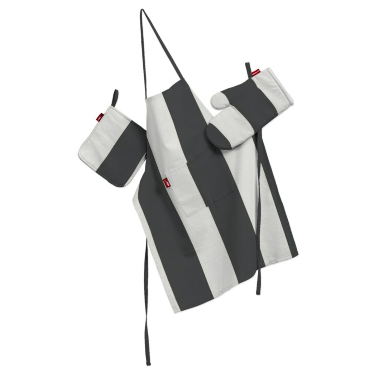 Komplet kuchenny fartuch,rękawica i łapacz, pasy czarno-białe, kpl, Aria