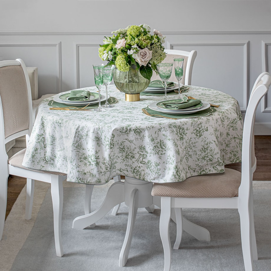 Obrus Toile de Jouy Green okrągły - Średnica ok. ⌀ 160 cm