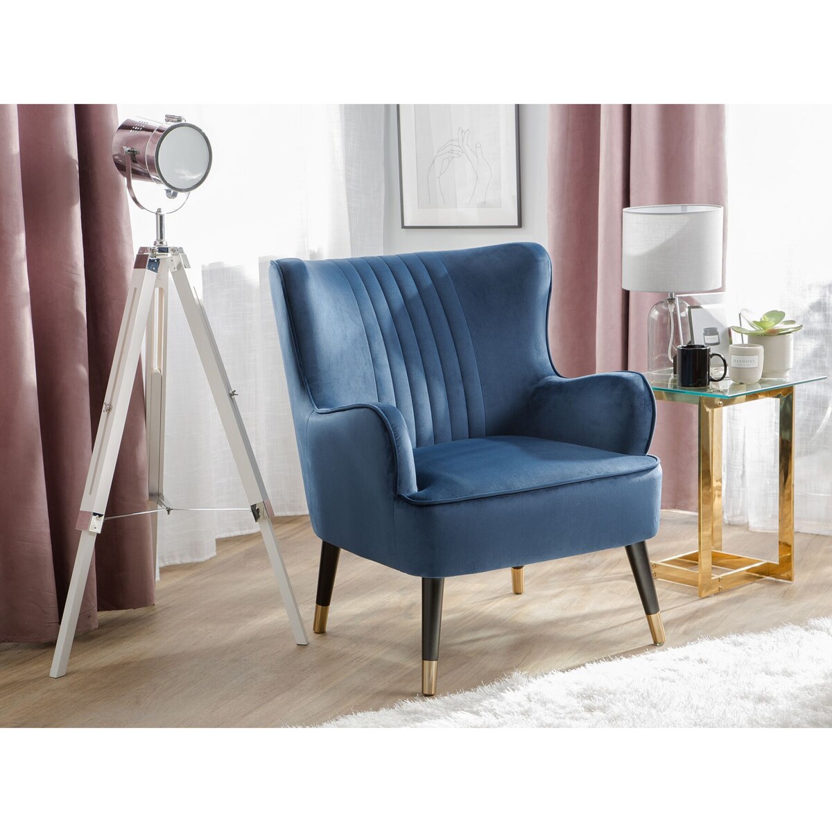 Fotel uszak welurowy niebieski VARBERG