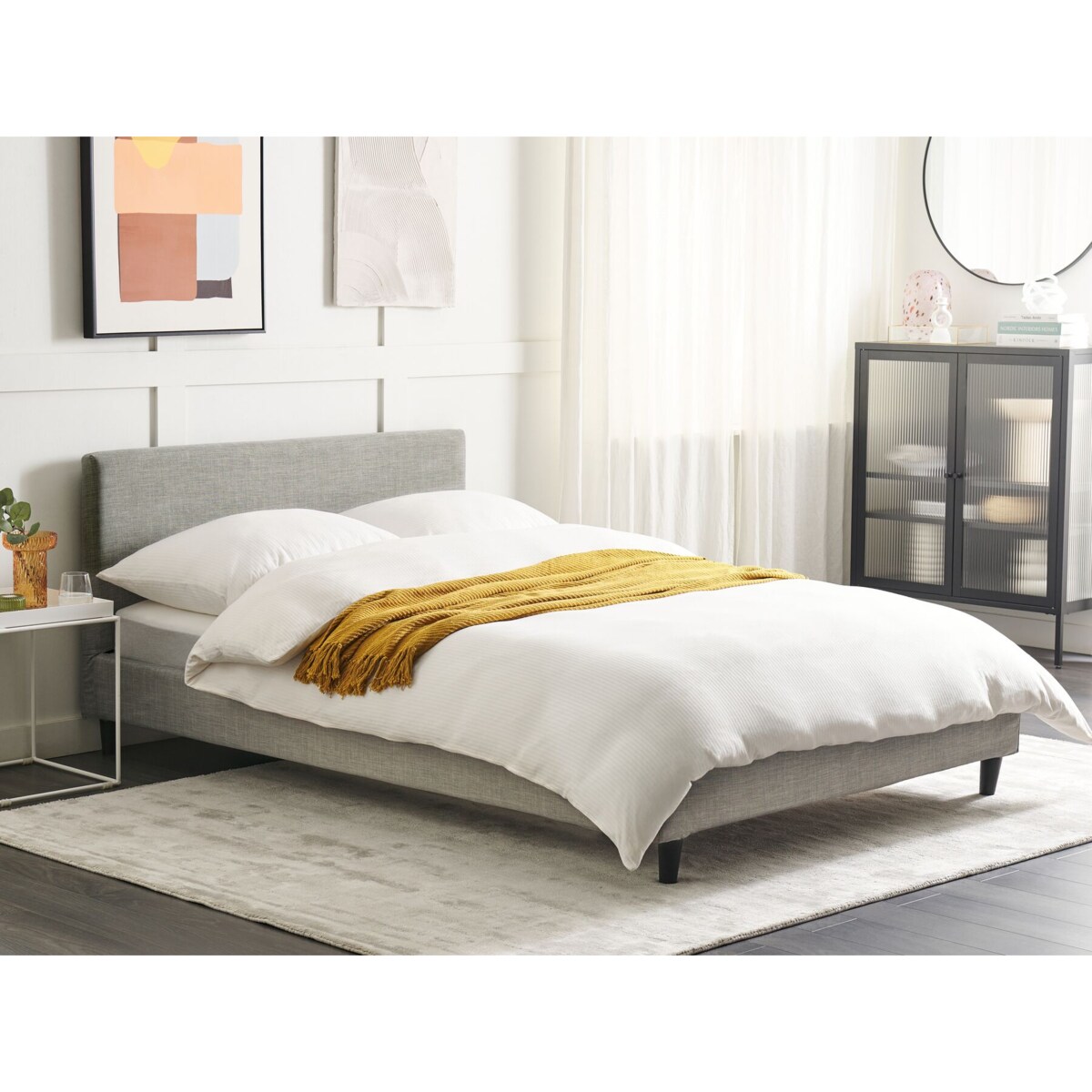 Łóżko tapicerowane 140 x 200 cm jasnoszare FITOU