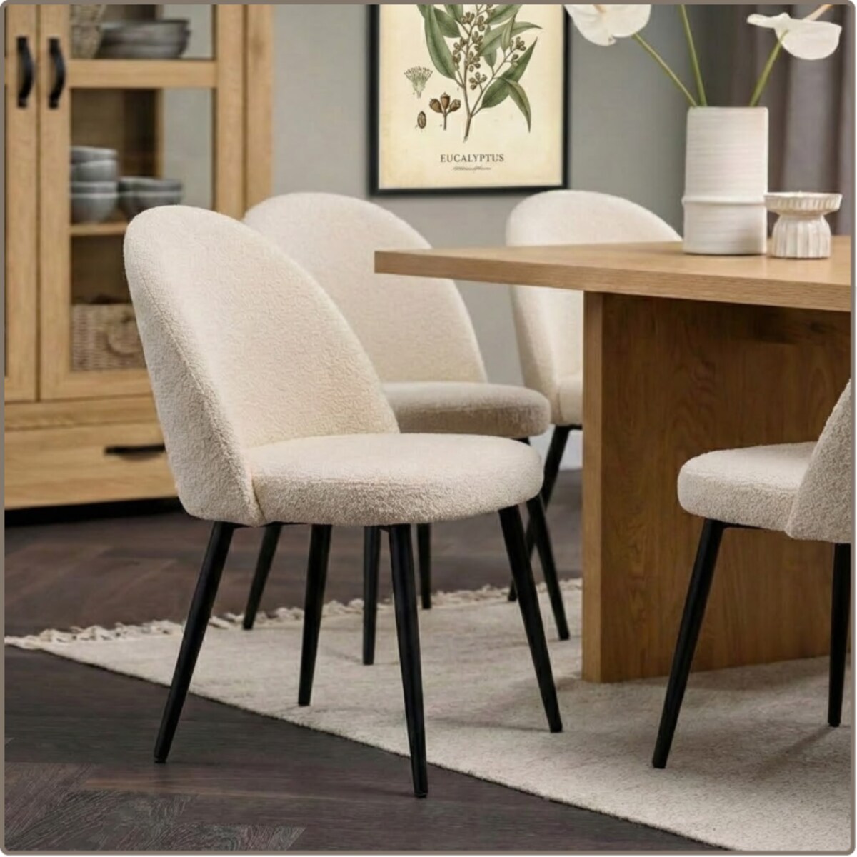 Krzesło tapicerowane boucle do salonu jadalni nowoczesne wygodne stylowe beżowe ecru