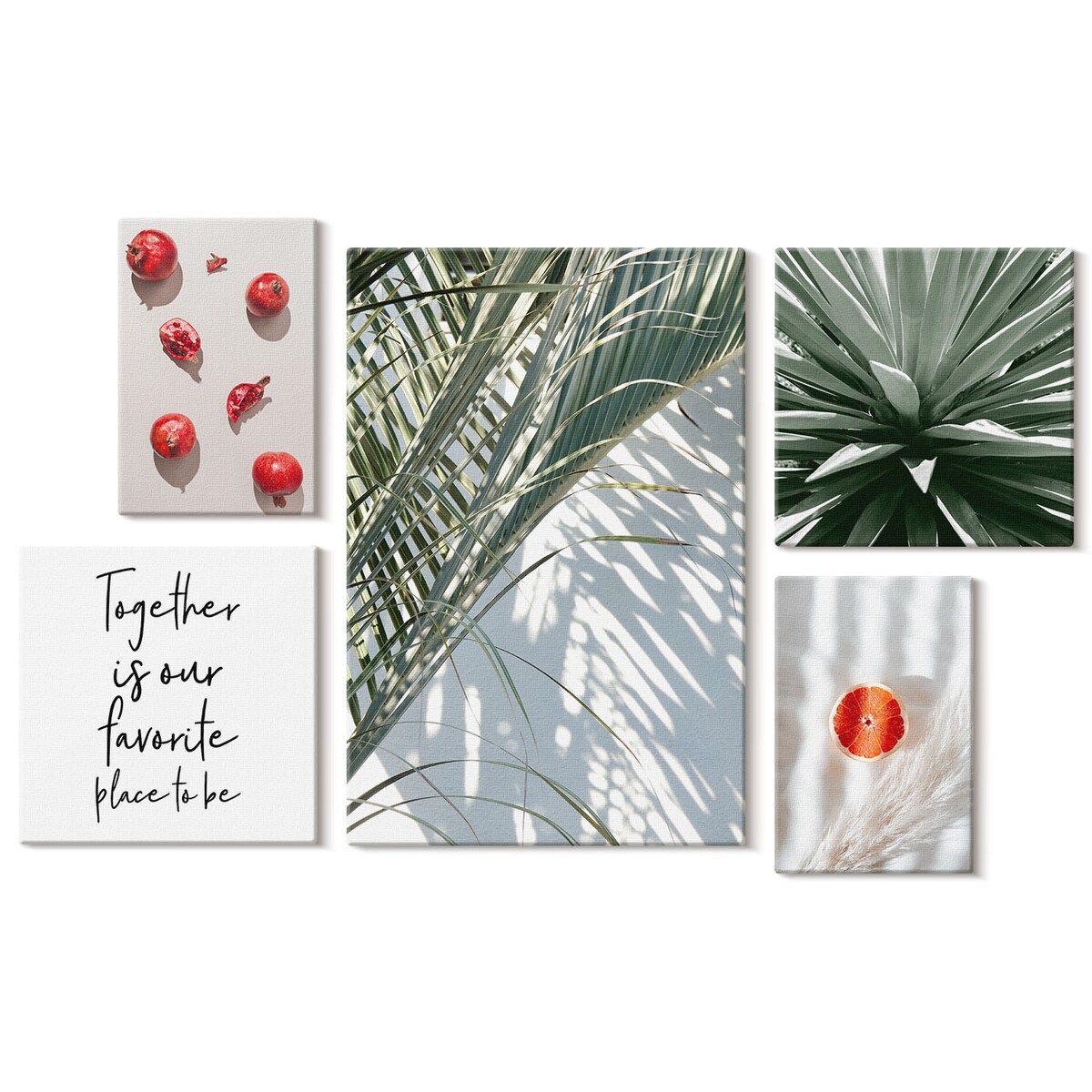 Zestaw 5 obrazów na płótnie - Styl boho rośliny owoce tropiki - zielony