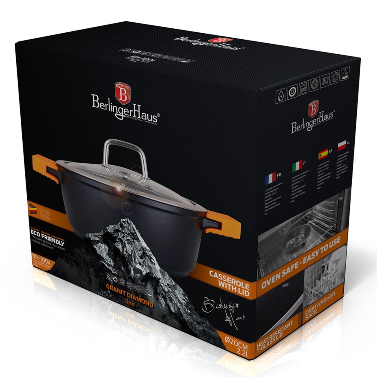 Garnek z pokrywką 20 cm 2.4 L Berlinger Haus Granit Diamond BH-1094