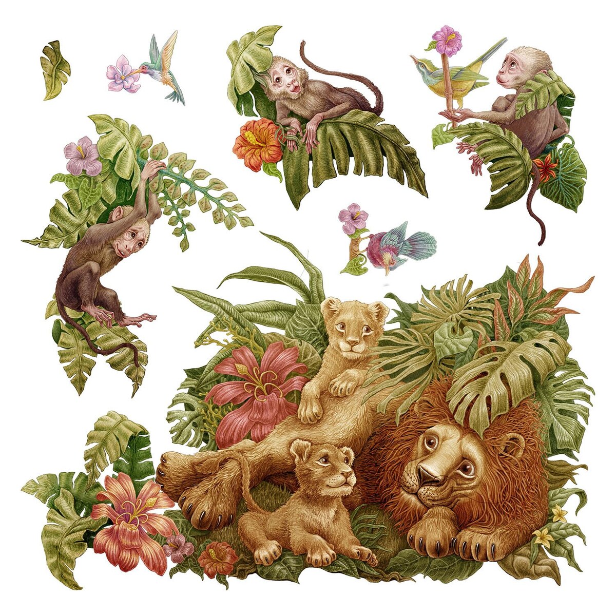 Zestaw naklejek na ścianę, Safari tropikalne, 100cm